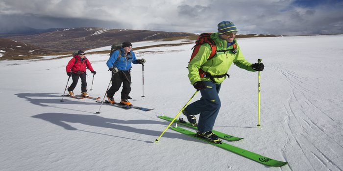 Glenmore Lodge makes the most of remaining snow as Spring arrives. This is the final ski touring course of the season where they ventured onto Geal Charn in the Drumochter Hills with Doug Cooper.Photograph David Cheskin.28.03.2015